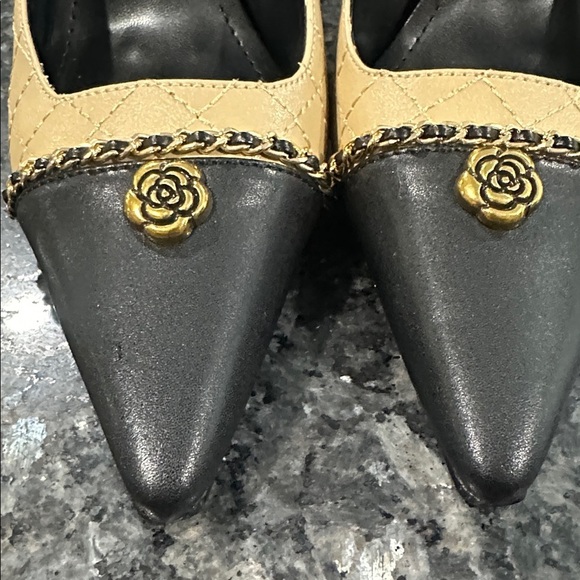 Women Two-Tone Quilted Pointed-Toe Heels with Gold Detail
